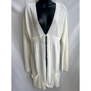 She's SO Italian Linen Blend Longline Knit Cardigan White S Lagenlook Minimalist